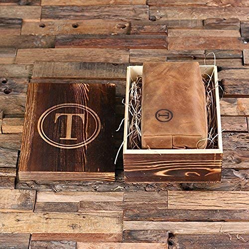 Miniatura 2 de Personalized Brown Leather Toiletry Bag or Dopp Kit with Optional Wooden Gift Box