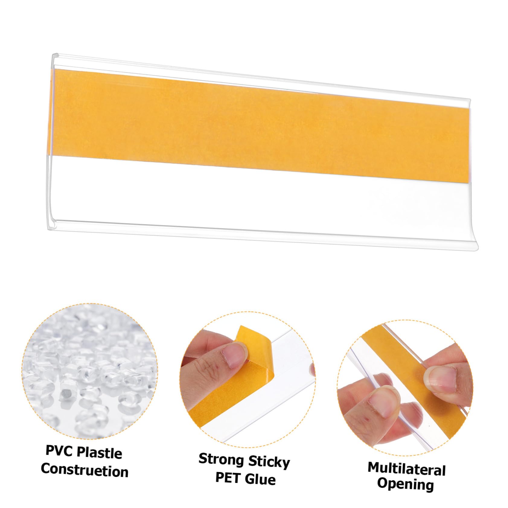 Portaetichette Adesivo Piatto 100 Pezzi in Pvc per Scaffali | Strisce Bianche Incluse, Lettura Chiara, Resistenti allo Strappo, Uso in Supermercati e Negozi