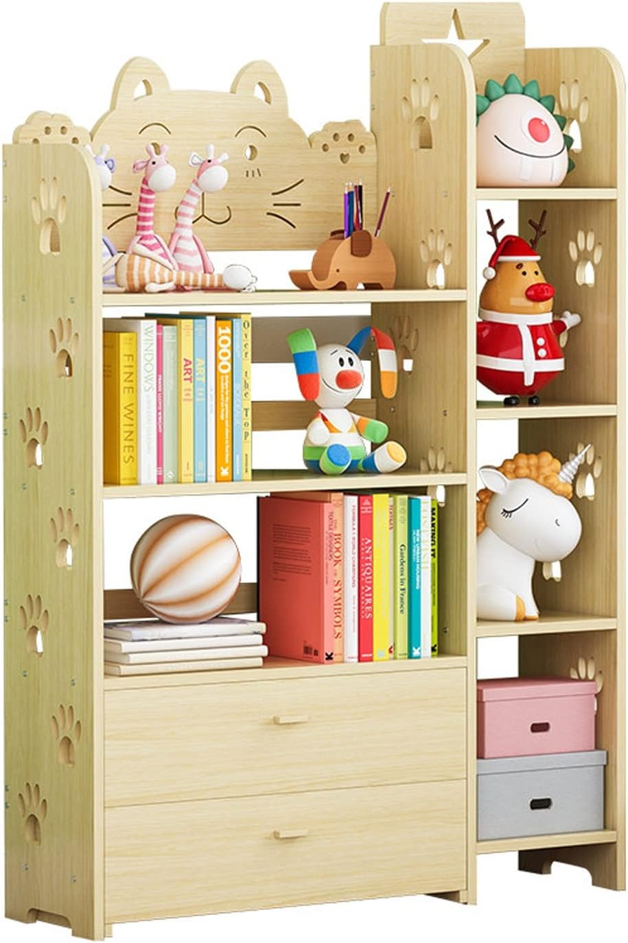 Bookshelf Wood Bookshelf, FourLayer Double Drawer, Simple