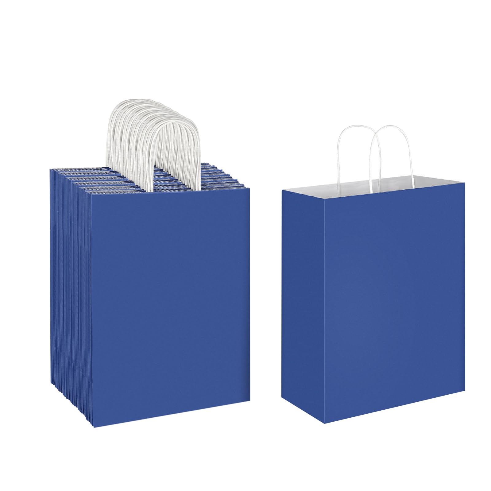 Oikss 50 Pack 10x5x13 Royal Blue Kraft Paper Bags with Handles Bulk for Birthday Party Favors Grocery Retail Shopping Business Goody Recycled Craft