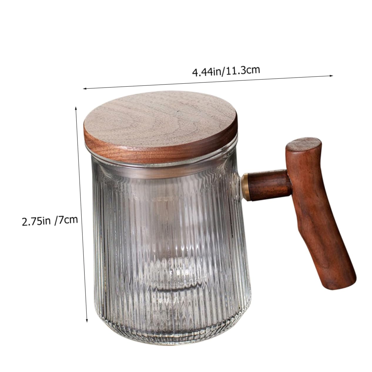 SOLUSTRE Glass Tea Cup Wooden Handle Infuser Lid Vertical Pattern Set of 2 for Tea and Milk