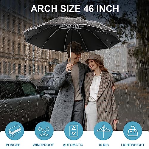 Travel Inspira Inverted Folding Umbrella With Reflective Stripes, Reverse Umbrella Automatic Open And Close For Rain Windproof Upf 50+Uv 10 Rib Upside Down Umbrella For Backpack Car Compact(Black) #TOP6