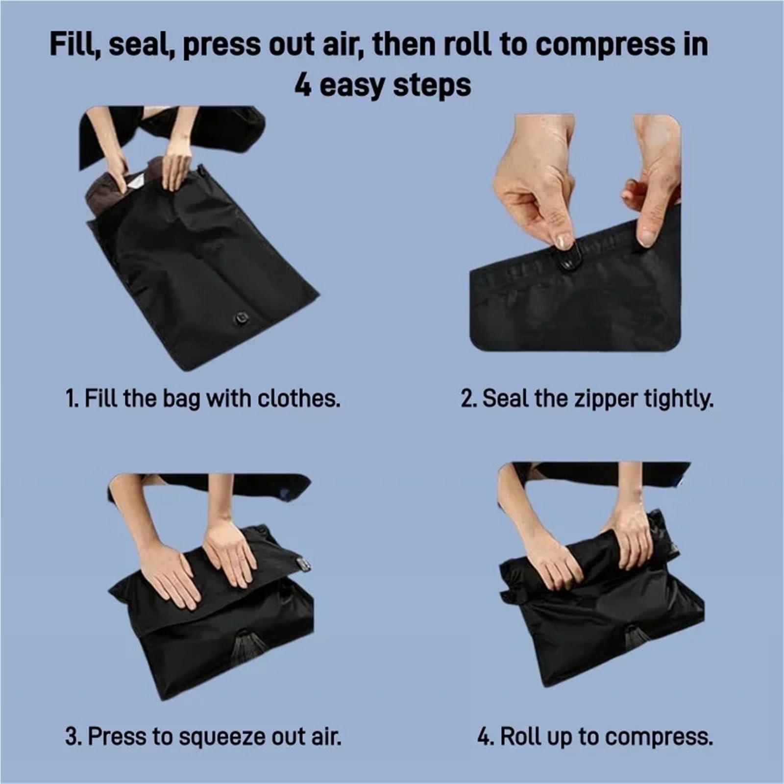 Bolsas Vacio Ropa Bolsa de compresión enrollable portátil | Diseño multiusos sin bomba for equipaje de viaje a casa(5 Pack,50X40 cm)