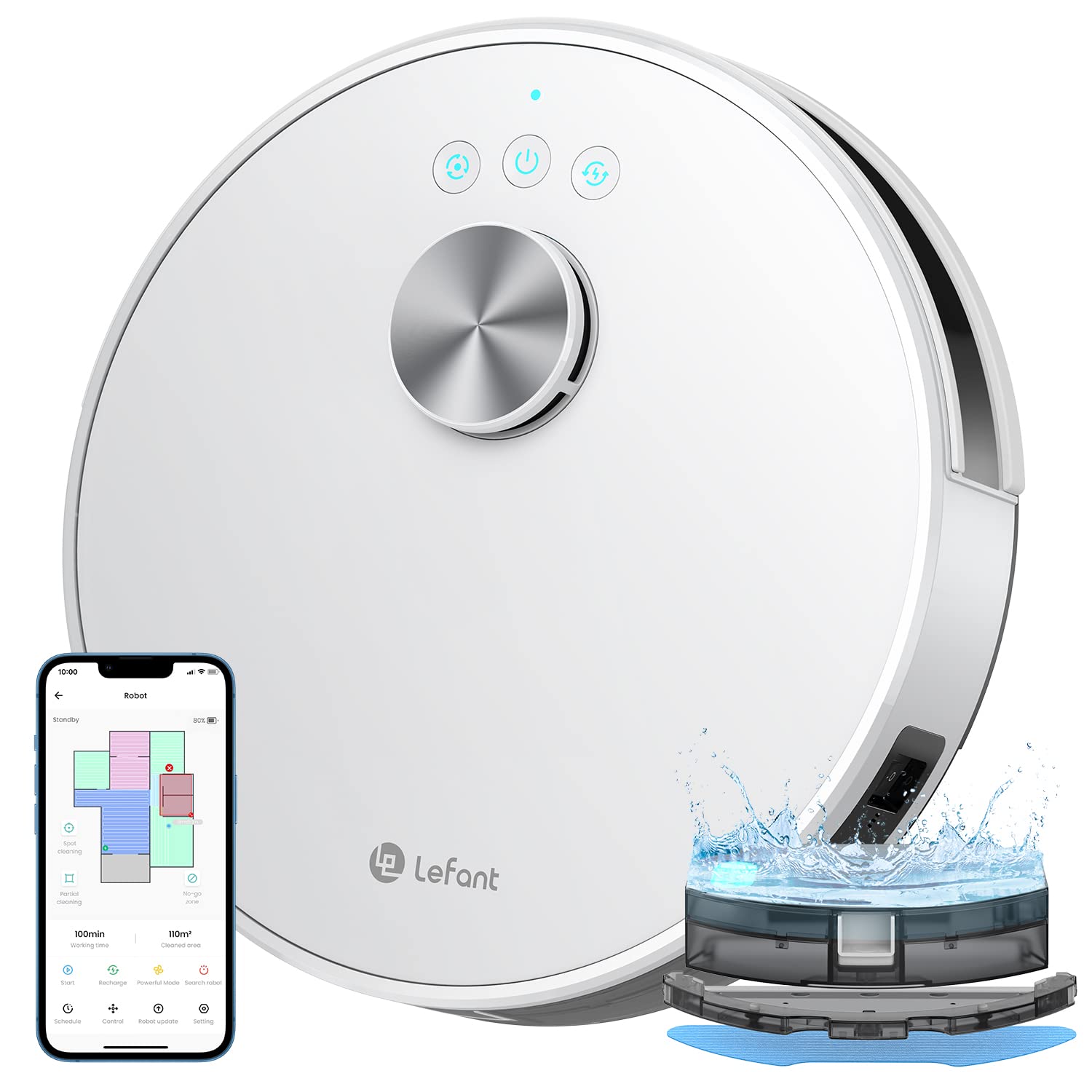 LEFANT Robot Vacuum Cleaner Washing Machine 4000Pa 2 in 1, LiDAR Navigation, Multistage Mapping, Virtual Zones, Robot Vacuum Cleaner Connected by Alexa/App/WiFi, Ideal for Animal Bristles, Carpets