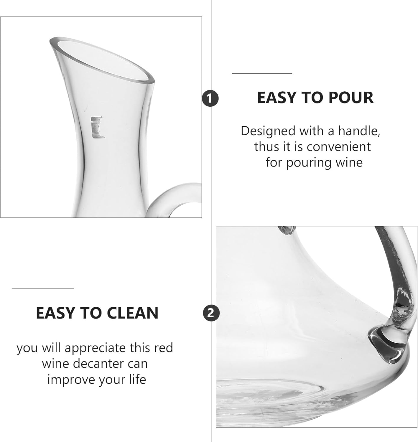 Glass Wine Decanter with Handle 1500ml Crack-resistant Red Wine Pourer and Beverage Storage Container and Entertaining