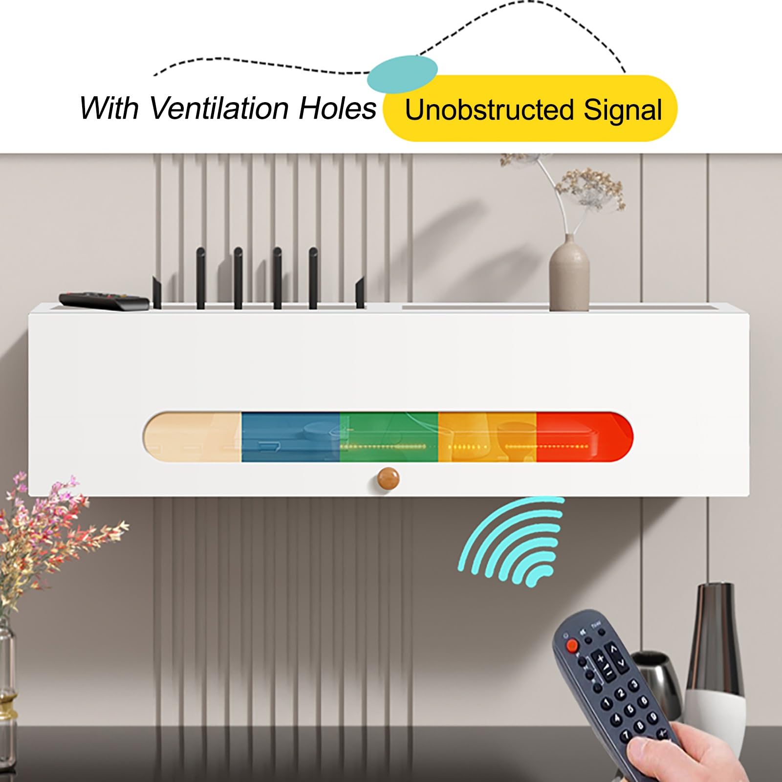 Support mural pour routeur WiFi avec multiprise et organiseur de câbles – Design robuste pour une forte capacité de charge, idéal pour une utilisation à la maison et au bureau