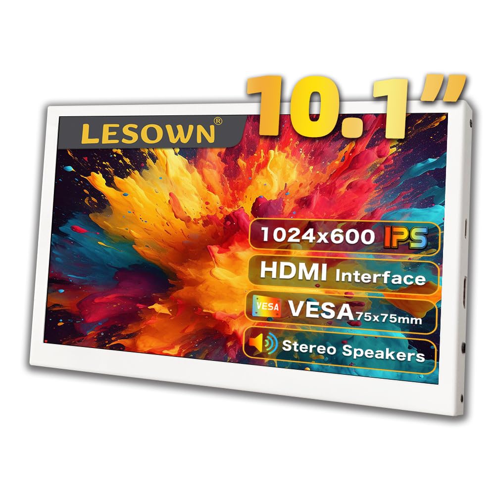 LESOWN Small HDMI Computer Temp White Monitor 10.1 inch 1024x600 IPS Sensor Panel Mini Secondary Screen PC Temperature Display Built-in Speakers for Windows PC