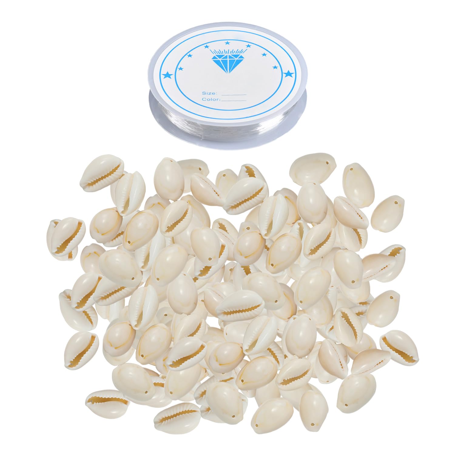 EJUFNS 150 Perforated Shell Beads And 1 Roll Of Bead Thread, Handmade Jewelry Materials, Marine Decoration Decoration, Suitable For Bottle Scene Layout, Party Decoration.