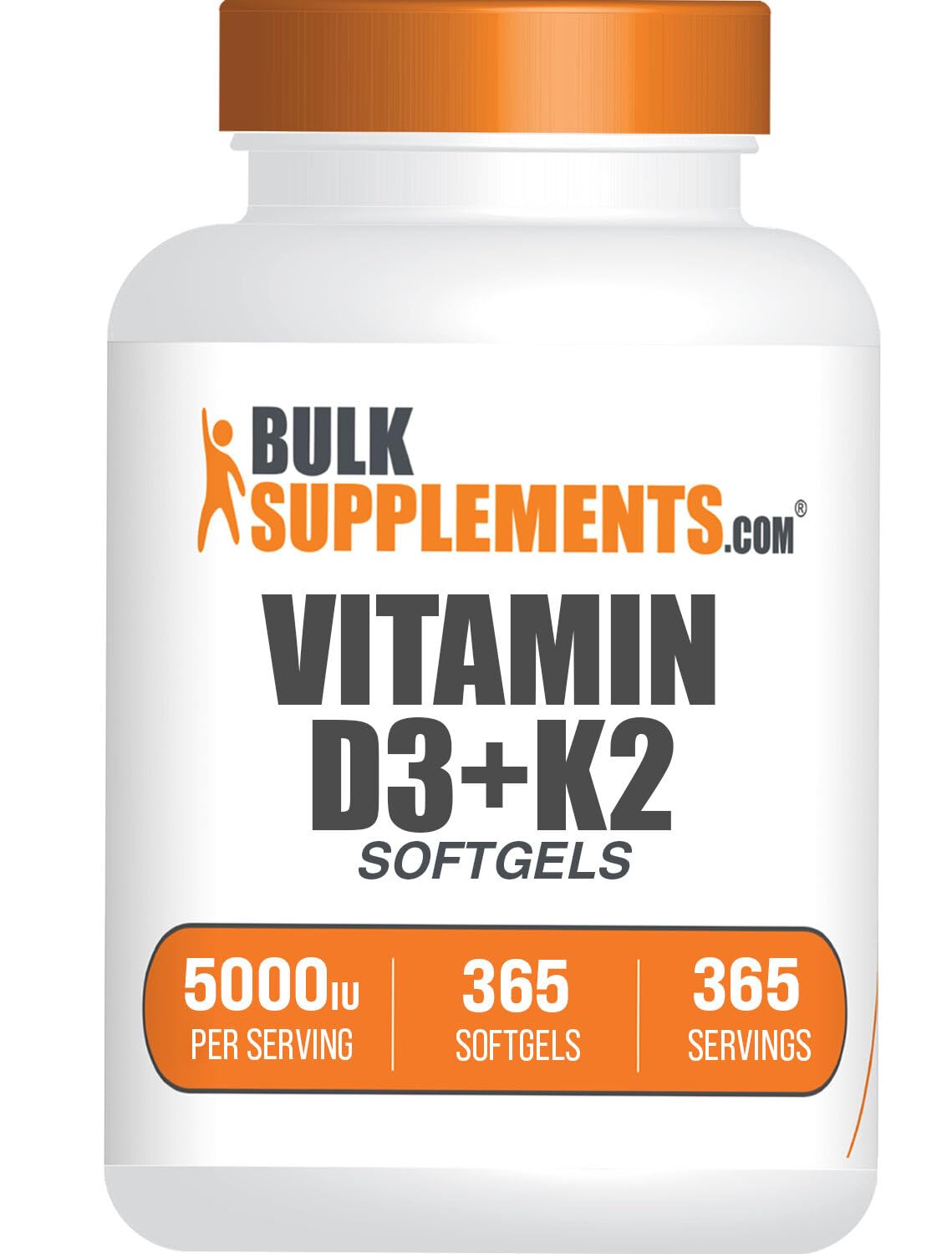 BulkSupplementscom Vitamin D3 + K2 5000 IU Softgels - D3 K2 Supplement, for Immune Health - Gluten Free, 1 Softgel per Serving, 365 Count (Pack of 1)