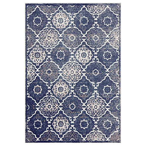 Home Dynamix Boho Andorra Transitional Damask Area Rug, Navy Blue/Ivory, 3'3"X5'2" #TOP13