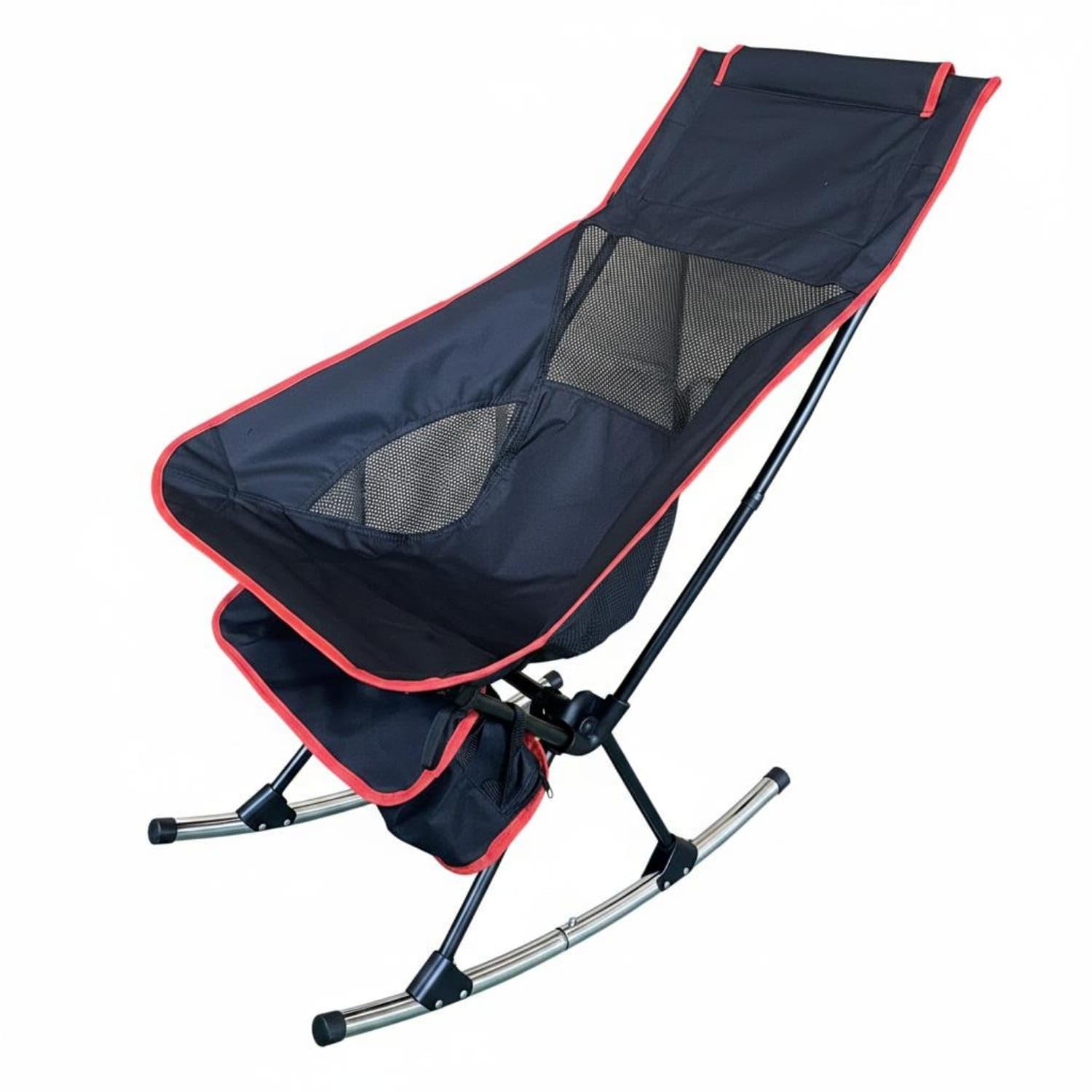 Padded Headrest Rocking Lounge Chair Foldable Folding Rocking Chair Side Pocket Portable Patio Rocker Mesh, Black Red | Home & Garden | Yard Garden & Outdoor Living-image-48