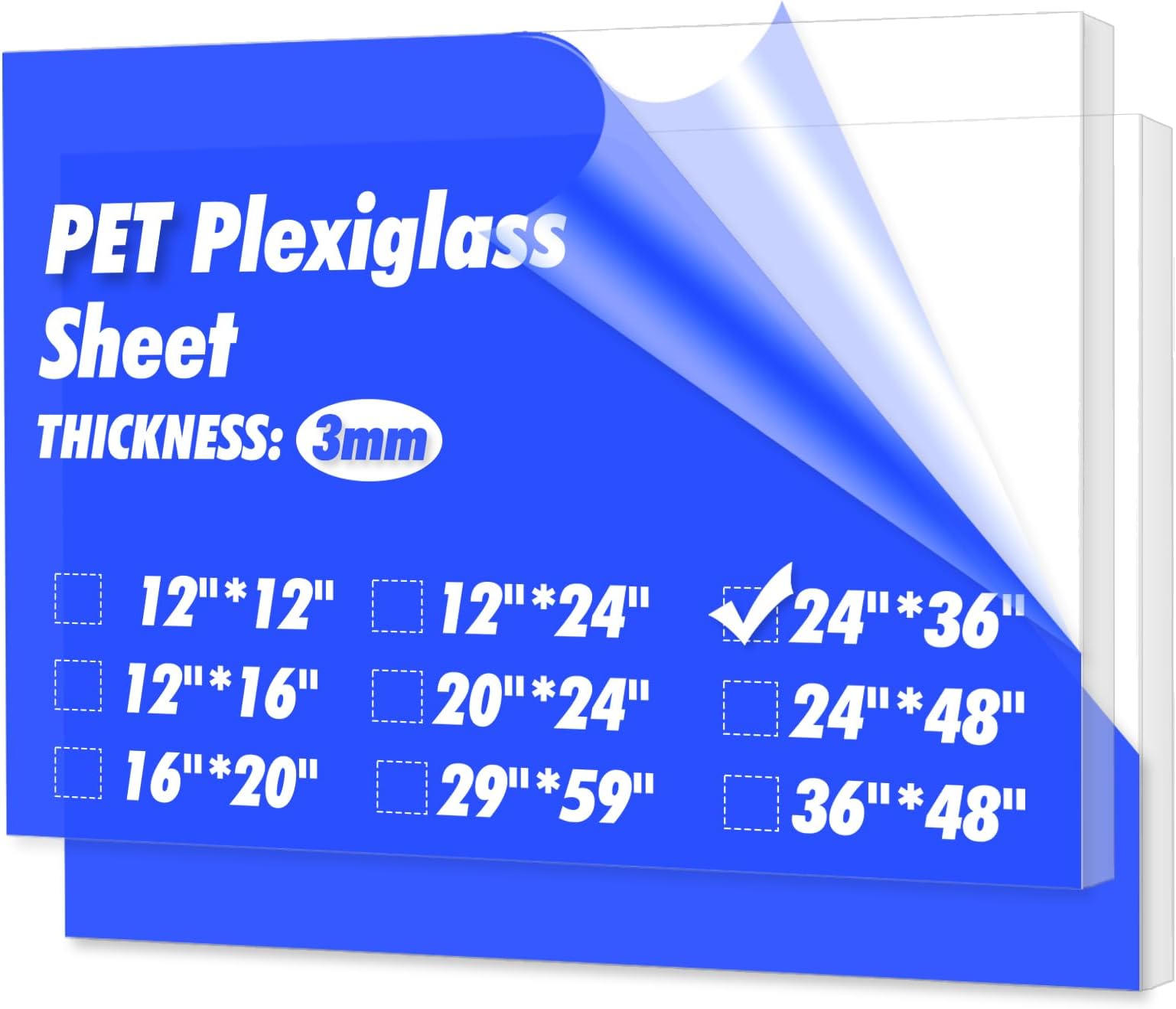 Art3d (2 Pack) 1/8" Thick Plexiglass Sheets - 36" x 24" PET Clear Sheets for Art Design，Craft Projects, Signs, DIY in Home, Wedding, Festival,Party,Office
