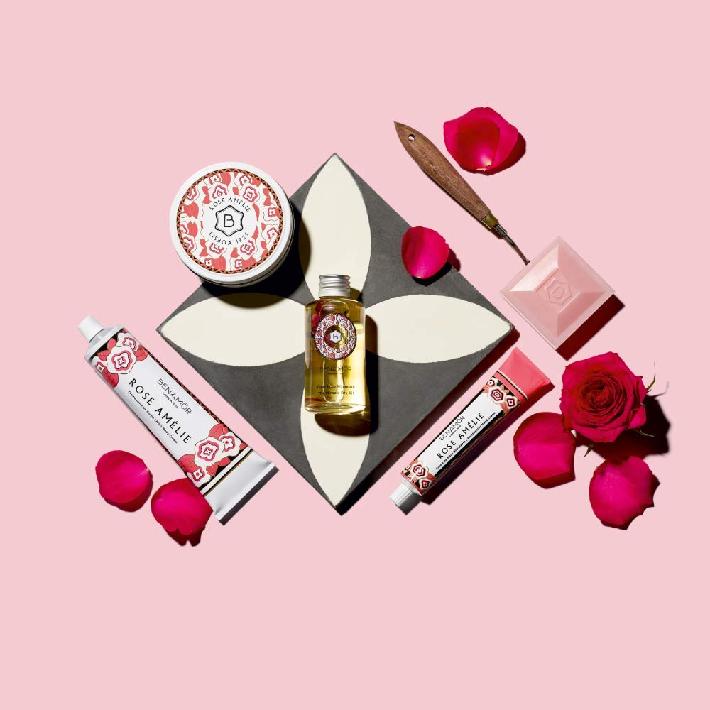 Benamôr Rose Amélie Miracle Dry Oil do twarzy, włosów i ciała z olejkiem arganowym i migdałowym – olejek do pielęgnacji skóry z prawdziwymi różami, 99% naturalny – butelka 100 ml