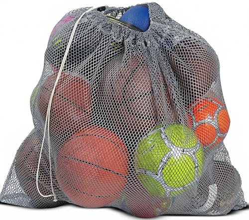 Handy Laundry Mesh Equipment Bag Grey - 32 x 36 - Adjustable sliding drawstring cord closure - Perfect bag for parent or coach easy to transport and keeping your sporting gear organized