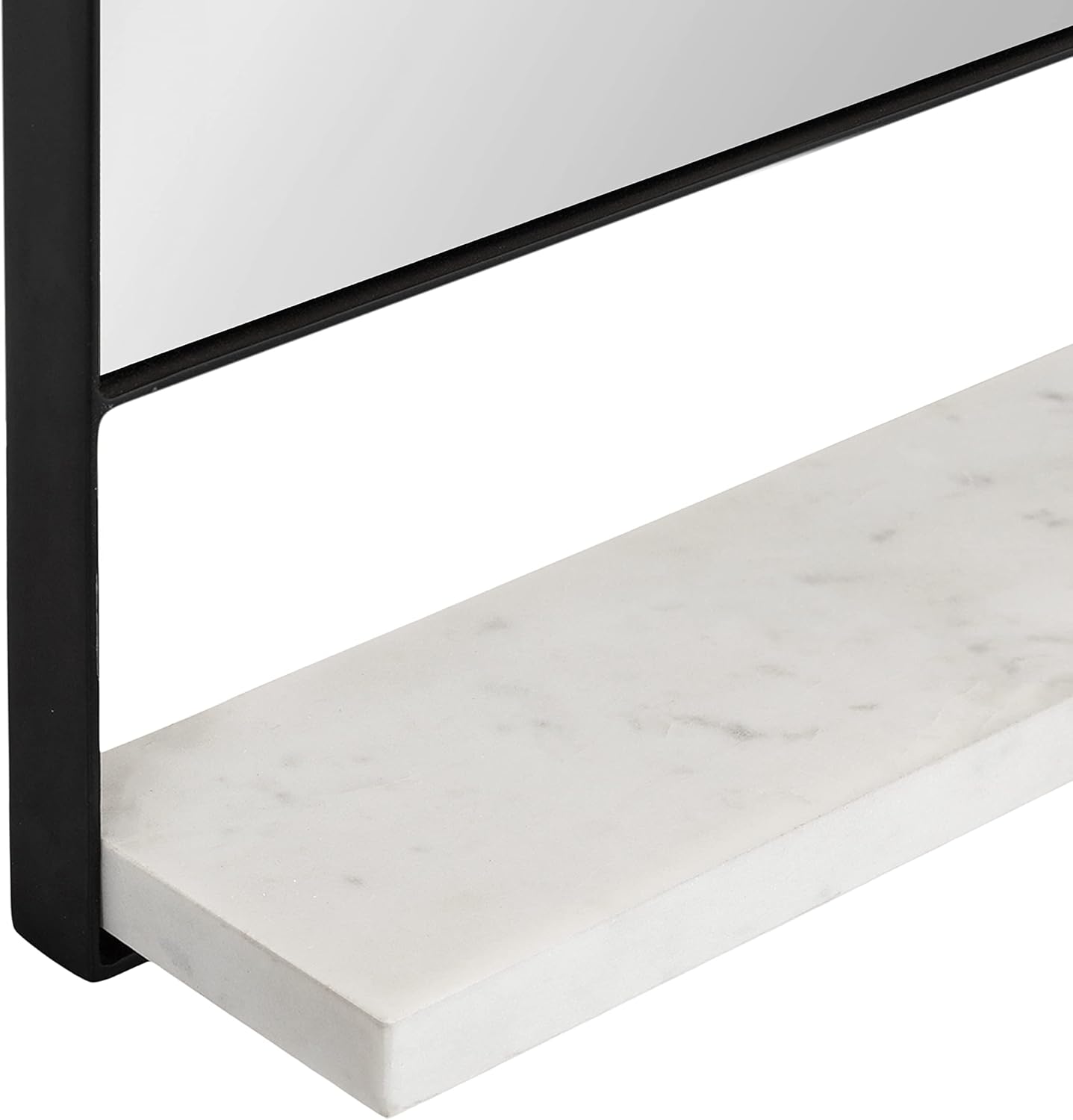 Kate and Laurel Chadwin Modern Rectangle Wall Mirror with Shelf; 20 x 34; White and Black; Decorative Rectangular Contemporary Marble and Metal Mirror for Storage and Display
