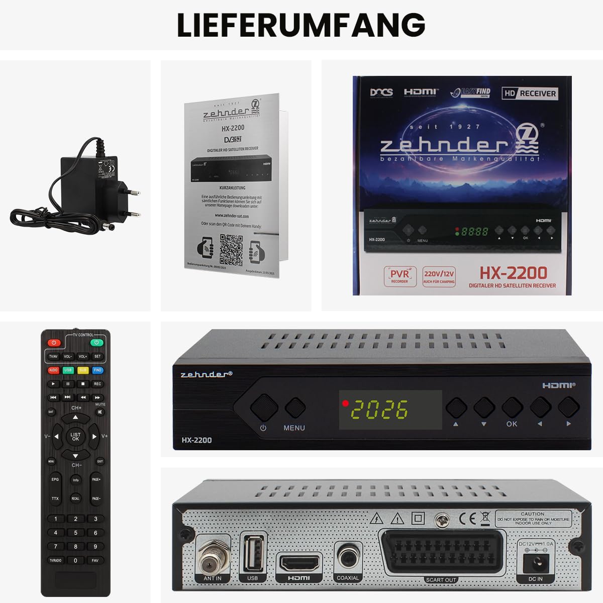 Zehnder HX 2200 Sat Receiver HD fähig Full HD Digital Sat-Receiver HDMI