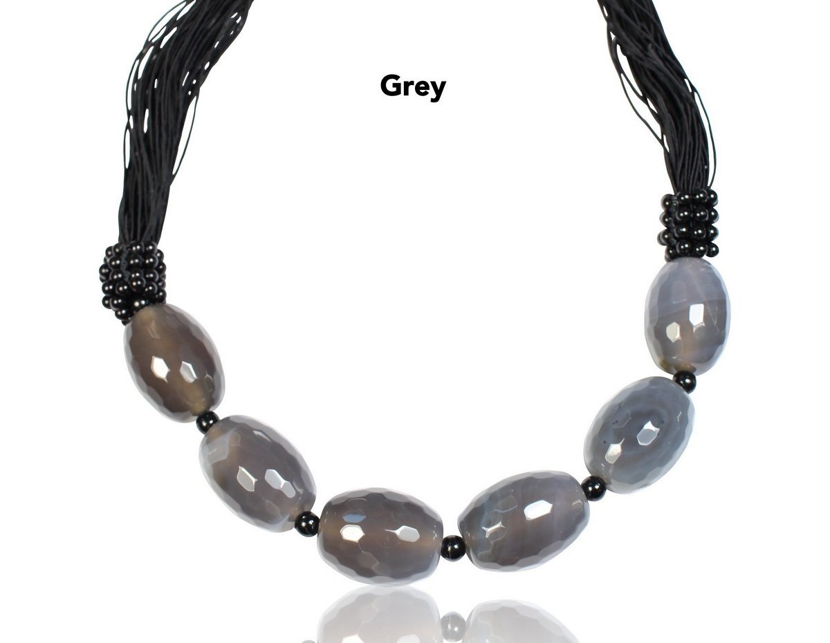 Natural Agate Stones Black Onyx Stones Large Statement Necklace Hypoallergenic 20"
