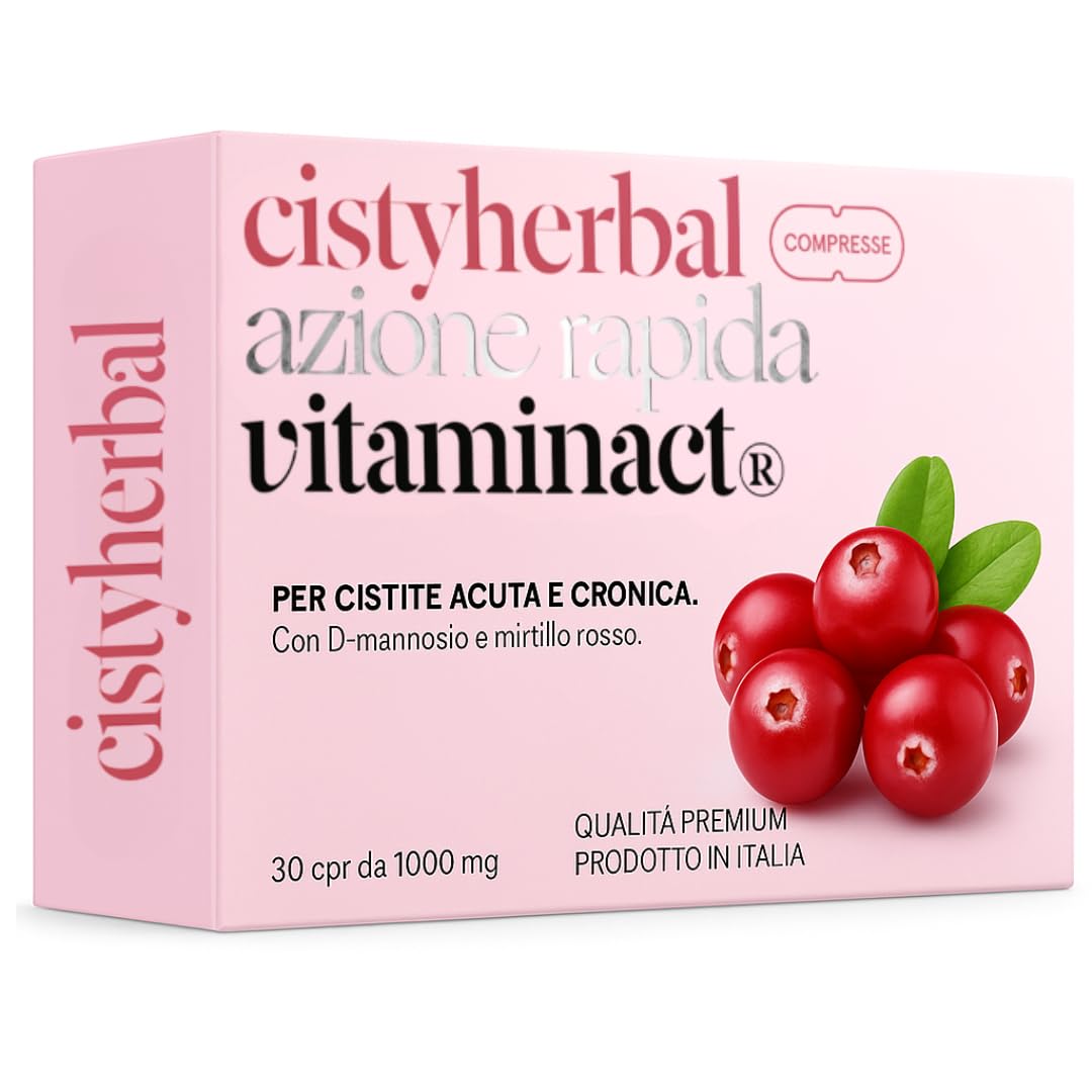 Cistyherbal, Integratore per Cistite Acuta, Candida e Infezioni delle Vie Urinarie| Contiene D mannosio Puro e Mirtillo Rosso ad Alto Dosaggio | Formula Studiata dai Migliori Urologi | Vitaminact