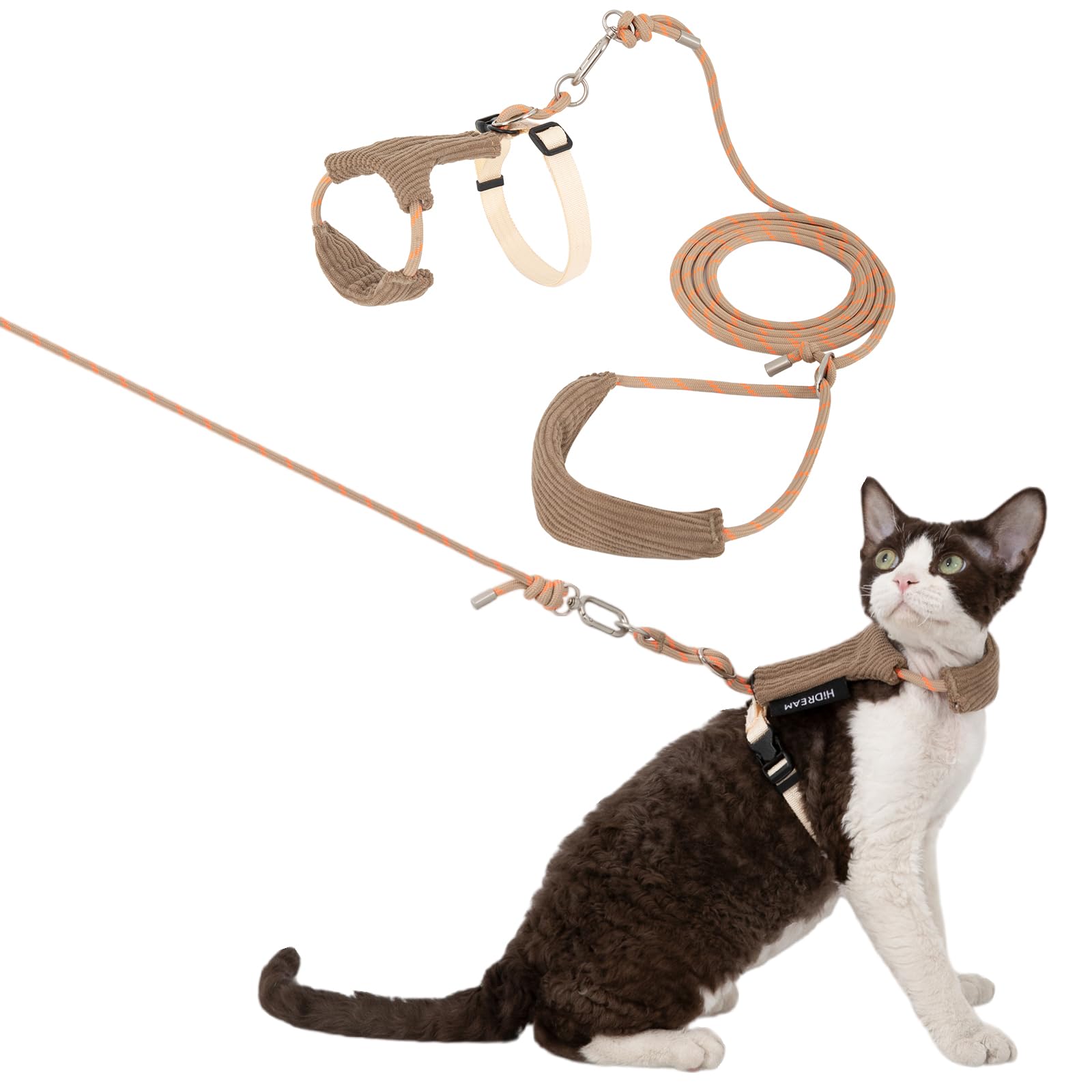 Set di pettorina e guinzaglio per gatti, regolabile, a prova di fuga, in velluto a coste, guinzaglio 3 in 1 con tracolla in vita, leggero, traspirante, confortevole, kit per gatti all'aperto