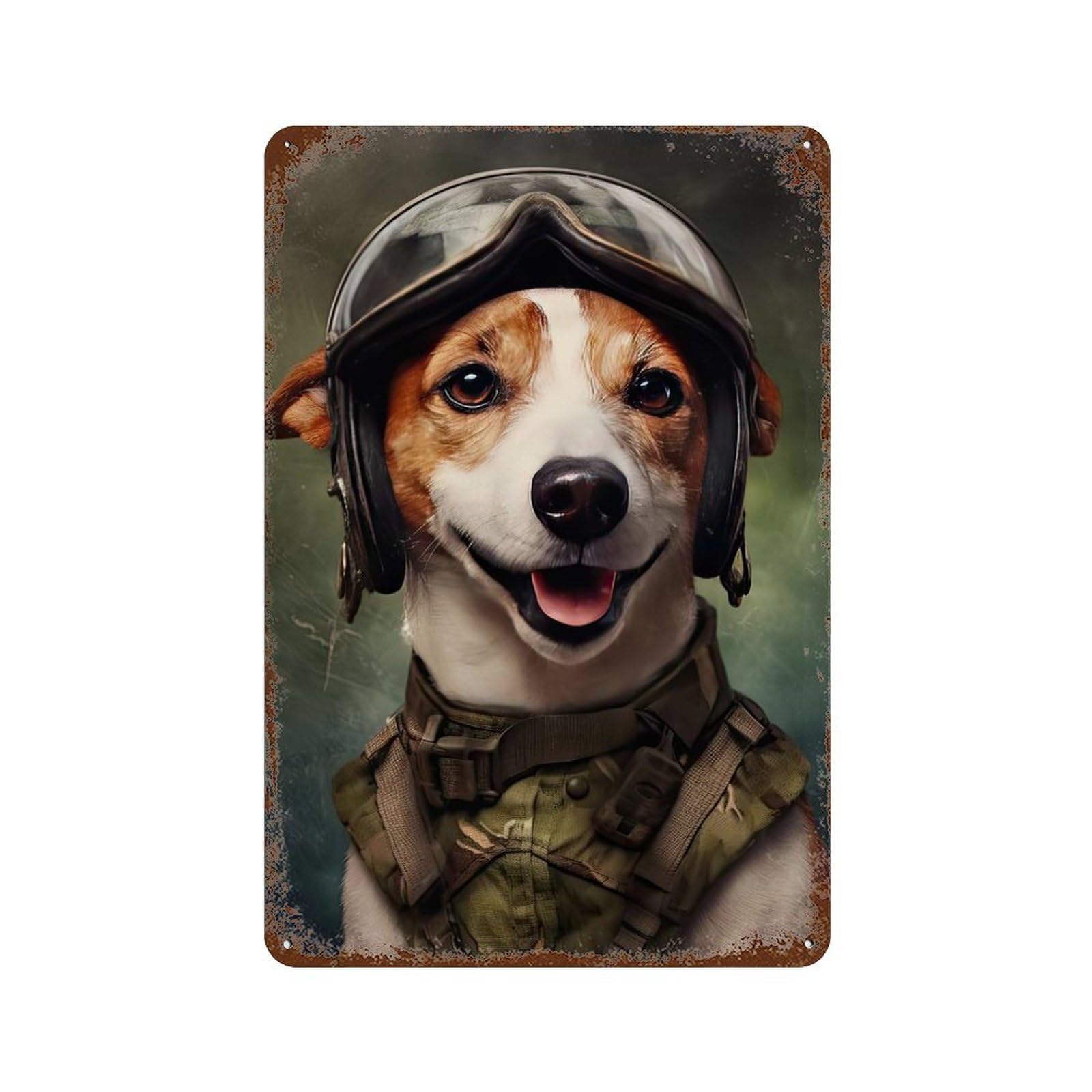 Jack Russell Dog Soldier Retro Metal Sign 11.8"x7.9", Farmhouse Wall Decor for Cafe, Home Bar And Lounge Decor