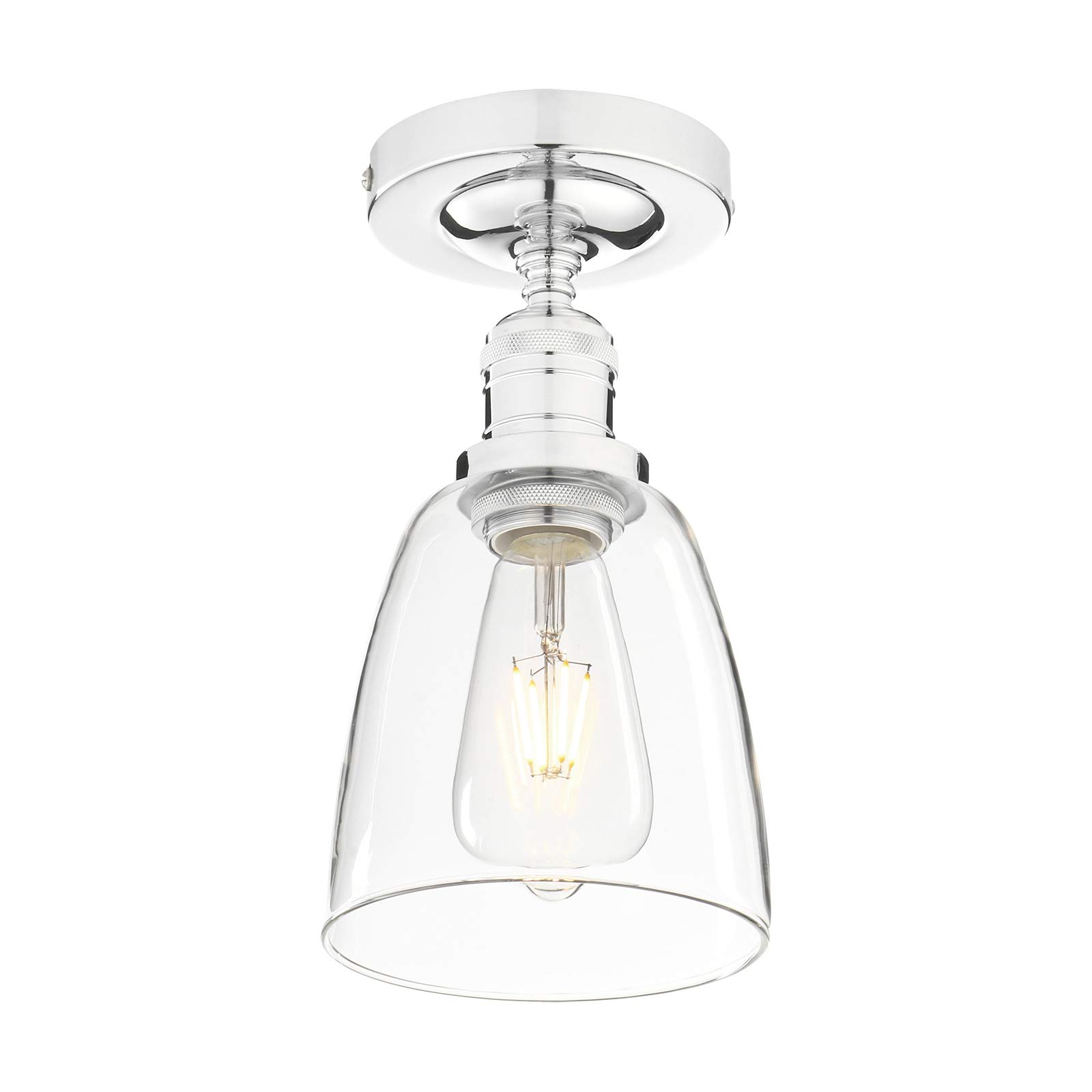 Phansthy Ceiling Light Industrial Retro Pendant Light With Bell Shaped Glass Shade, E27 Lamp Base, for Corridor Balcony Lighting (Chromed)