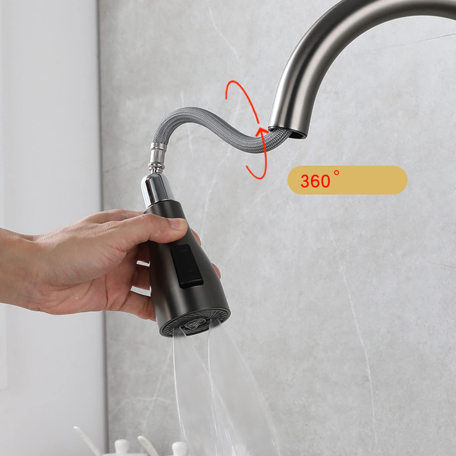 Grifo de Cocina LED con Pantalla Digital LED, grifos de Fregadero de Cocina de latón Macizo con rociador extraíble y 2 Modos, Grifo de Cocina extraíble Giratorio de 360 Grados, Gris Pistola.