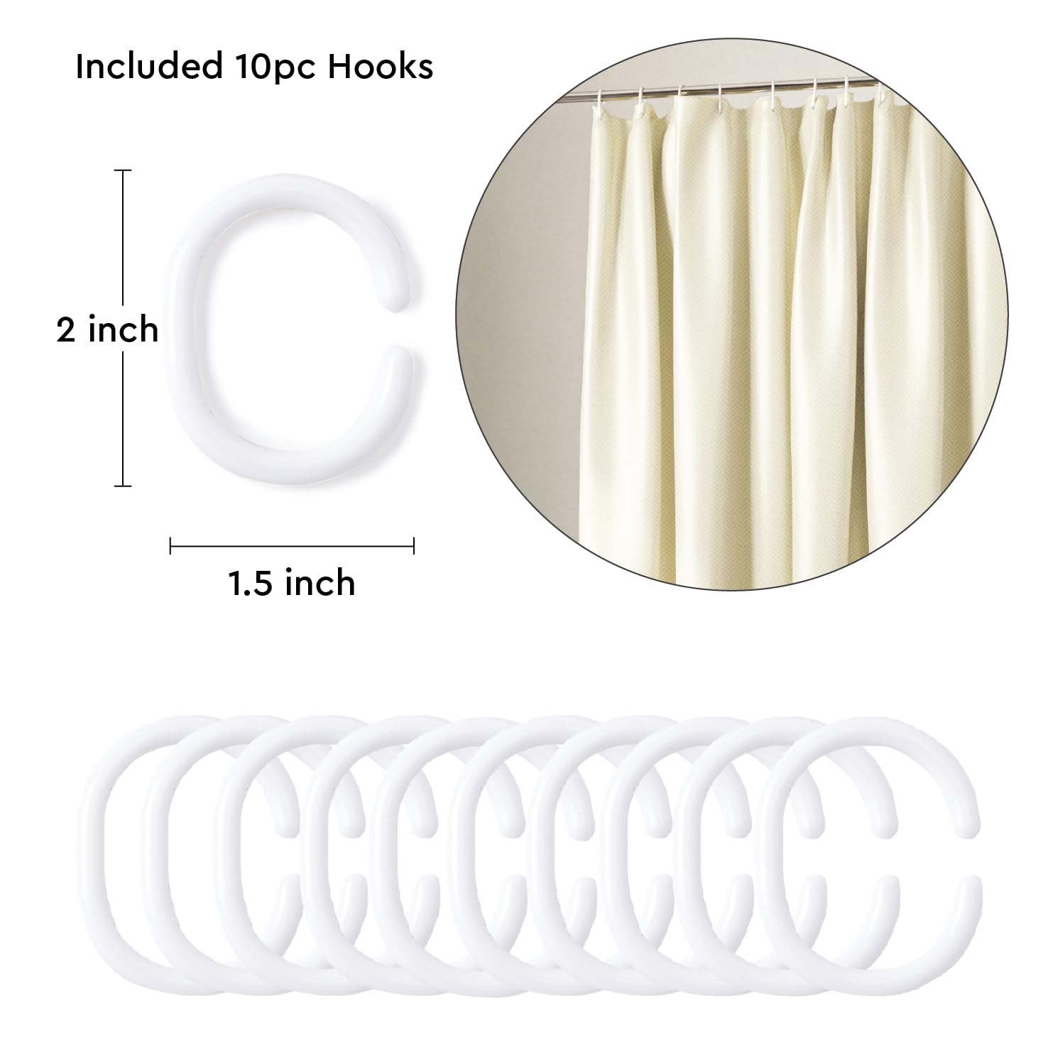 Encasa XO Polyester Waterproof Bathroom Shower Curtain, ZZ Cream, 72"x72" 4