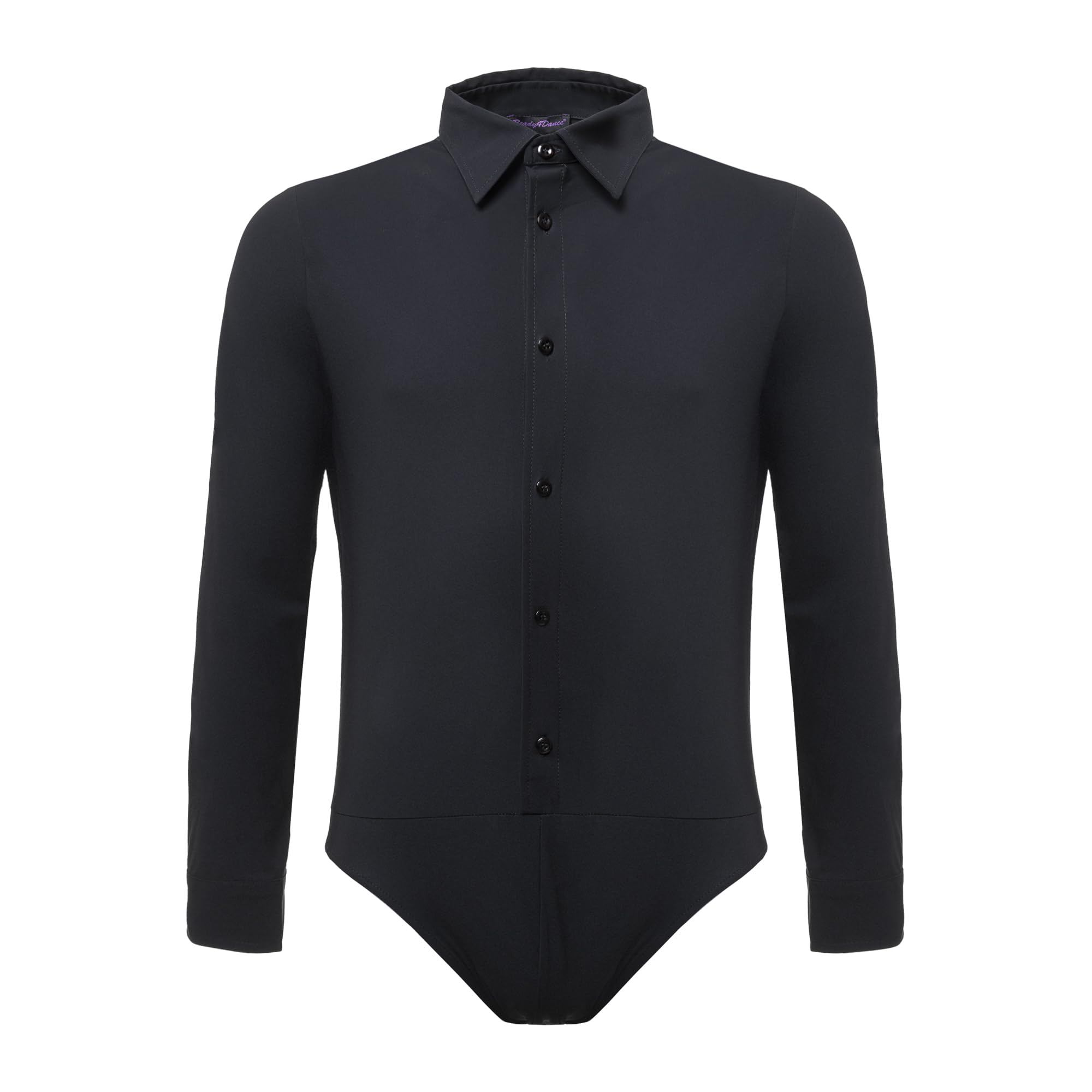 Camicia Body Chicago Slim Fit Uomo per Ballo da sala e Danza Standard e Latino Americano, Maniche Lunghe, Collo Rigido con Stecche, Tessuto Tecnico Traspirante, Bianco e Nero