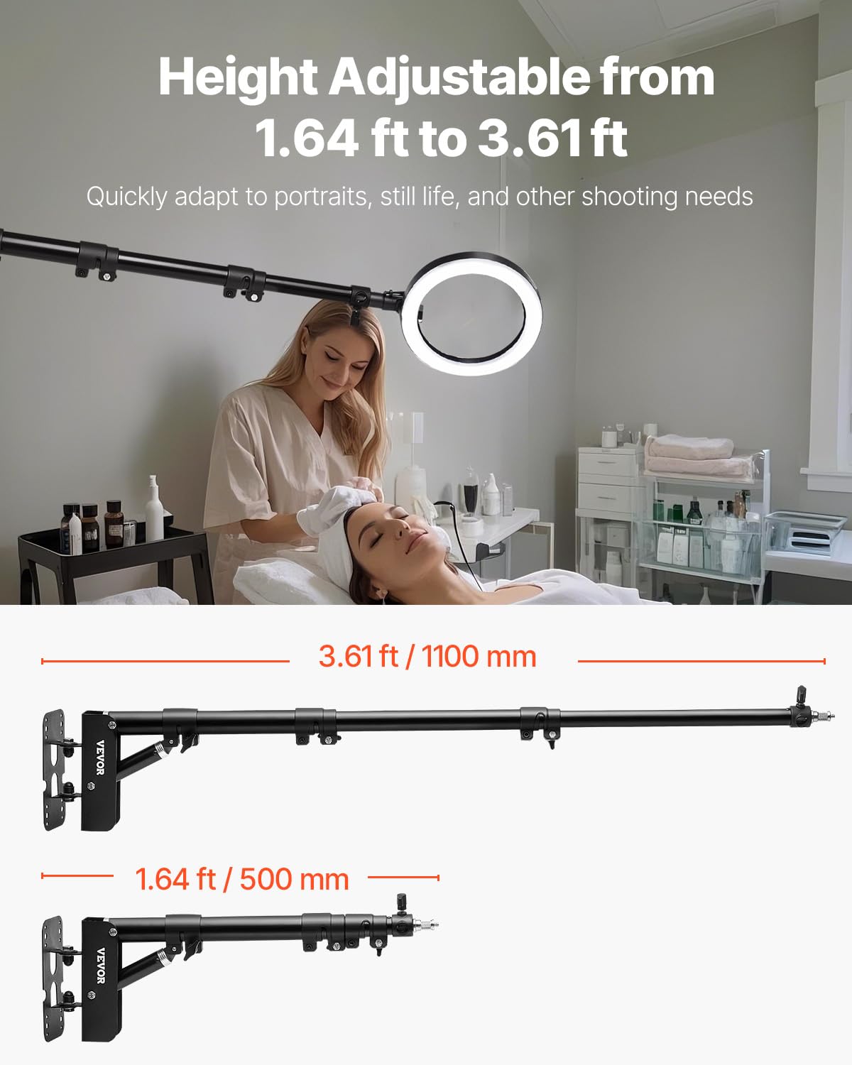 VEVOR Supporto a Parete per Luce ad Anello 100 cm Supporto per Braccio a Braccio Triangolare con Rotazione 180° Supporto a Parete per Impieghi Gravosi, per Luce Video da Studio, Monoluce, Fotografia
