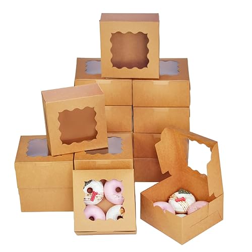 Bakepacker 100 cajas de galletas blancas de 6 x 6 x 3 pulgadas, cajas de pastelería de macarrones fáciles de montar con ventana para panadería