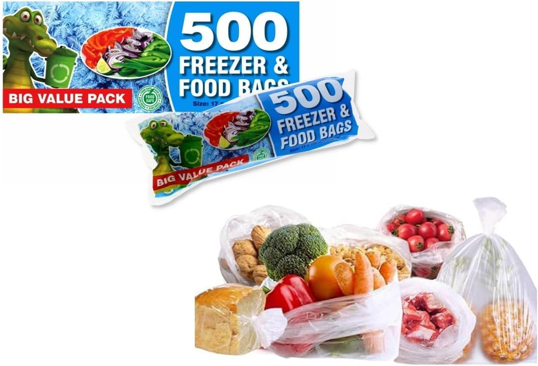 Freezer and Sandwich Bags empty Pack of 500 THIN Clear Plastic Bags on Roll for All Types of Food Preservation Versatile and Durable Fridge & Freezer Safe 17 X 19cm Keeps Food Fresh