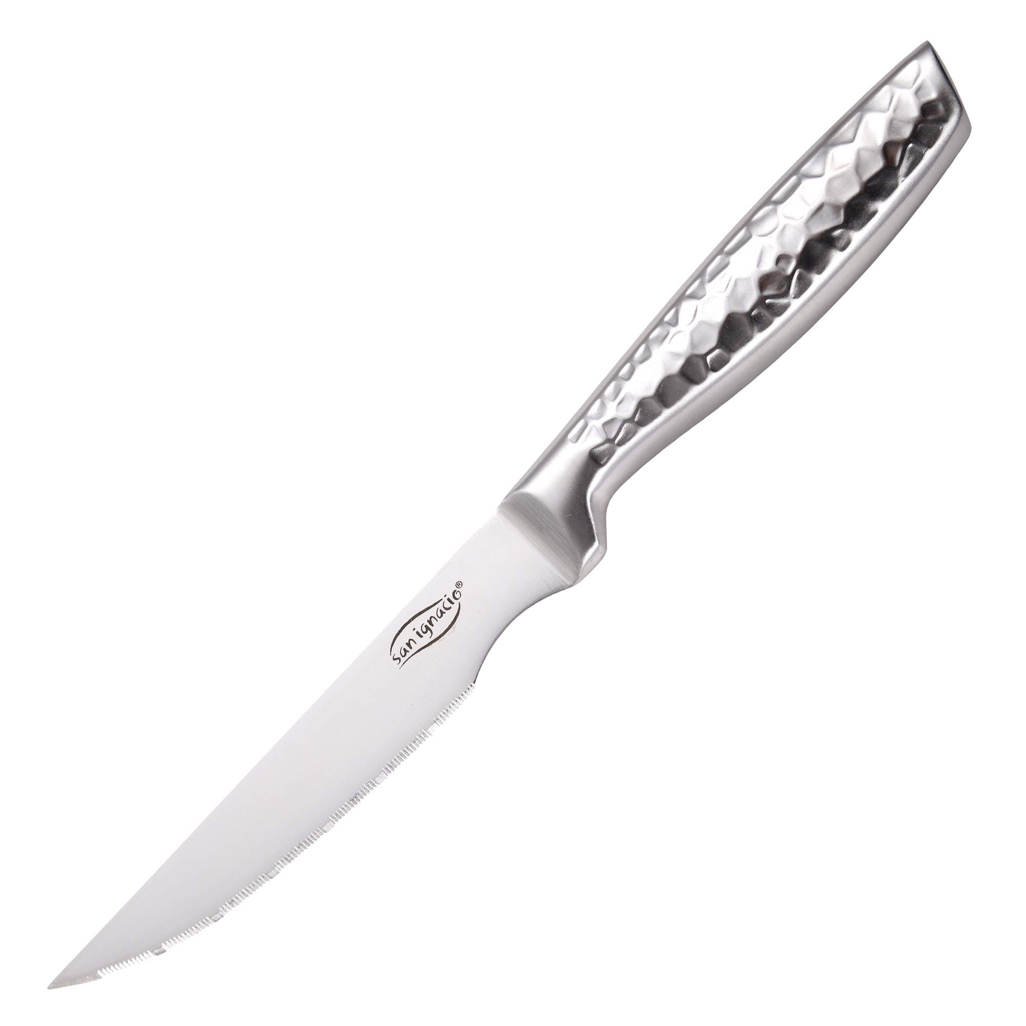 SAN IGNACIO Origen | Zestaw 4 noży do steków | Wykonane ze stali nierdzewnej, długość 12,5 cm, satynowe wykończenie, zestaw noży | Lekki i ergonomiczny uchwyt