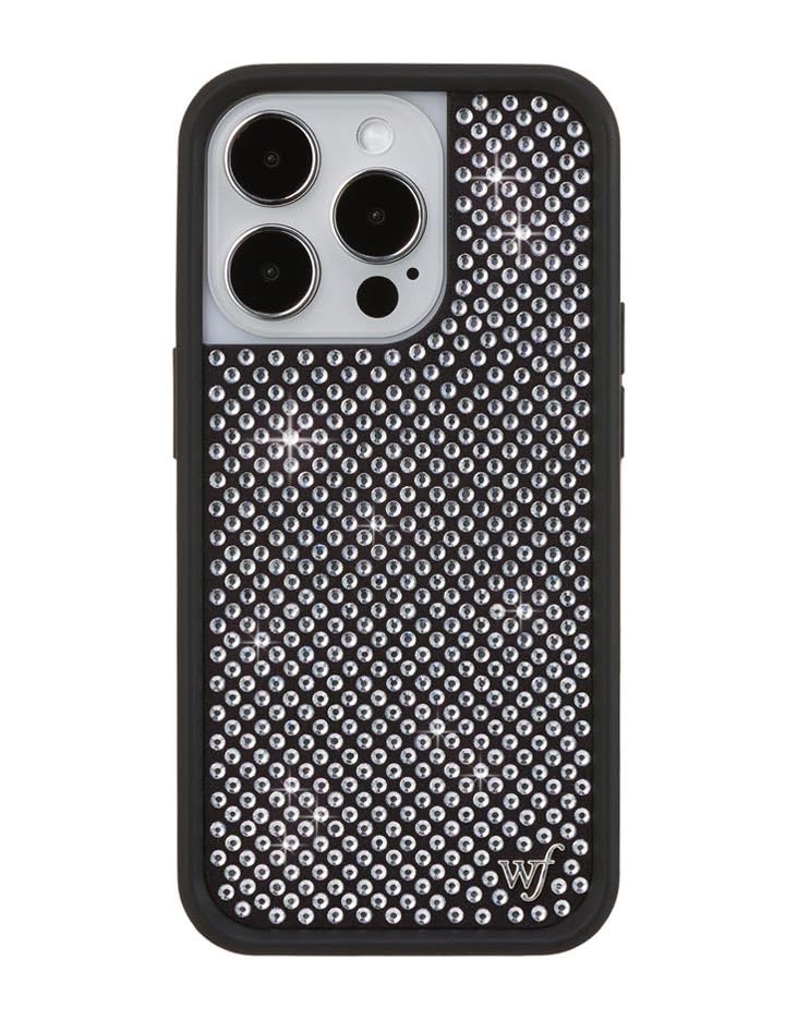 Coque antichoc iPhone 14 Pro noire Wildflower avec diamant mignon