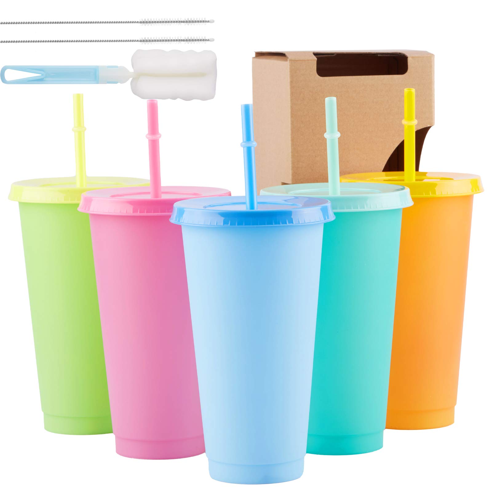 Buy [5 Sets 24 Oz.] Reusable Plastic Tumblers with Lids & Straws