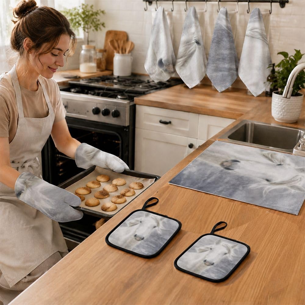 9PCS Majestic White Horse Decorazione Cucina e Accessori Set