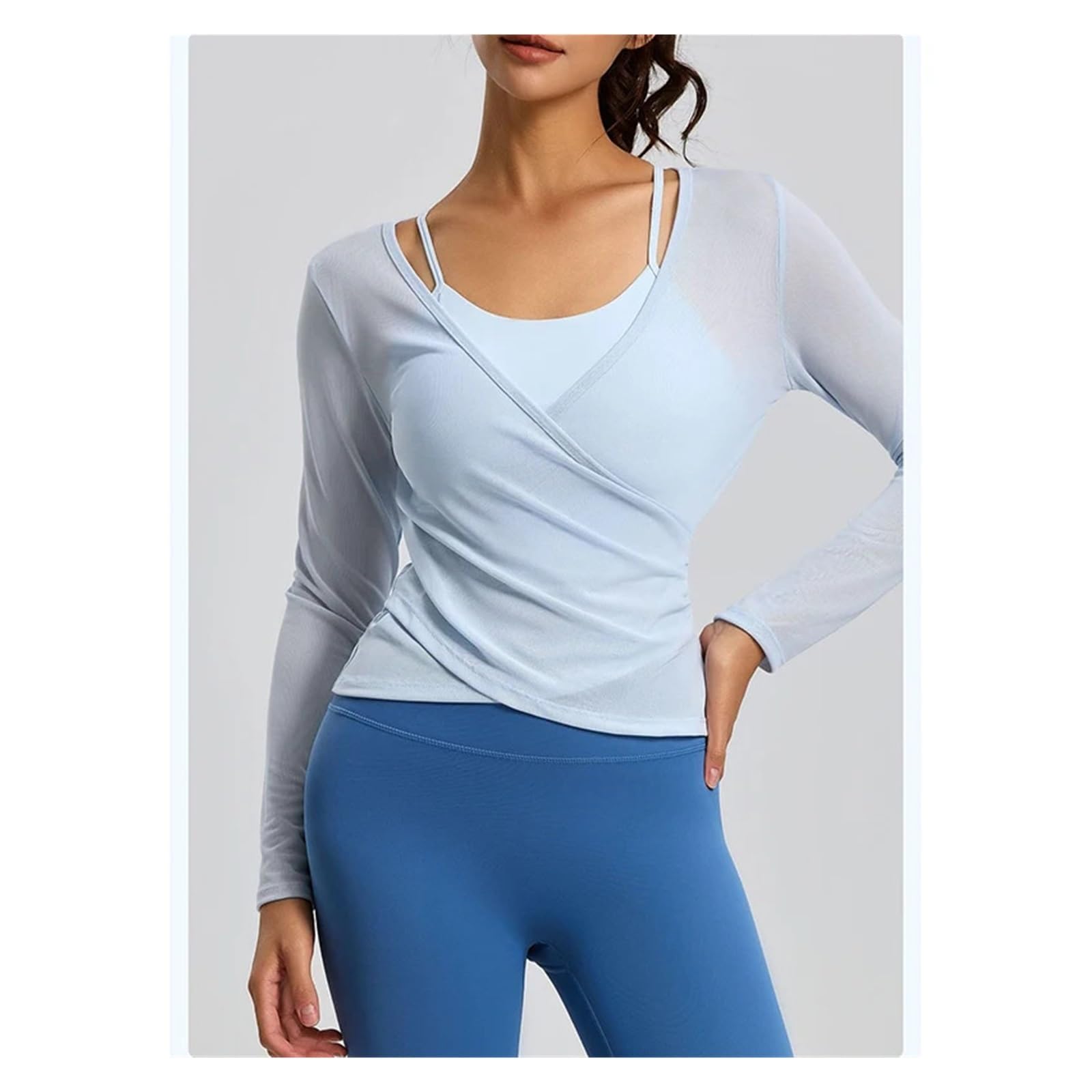 Top yoga a maniche lunghe donna Canotta a rete da donna a maniche lunghe | Set di gilet da yoga in 2 pezzi con imbottiture fisse integrate