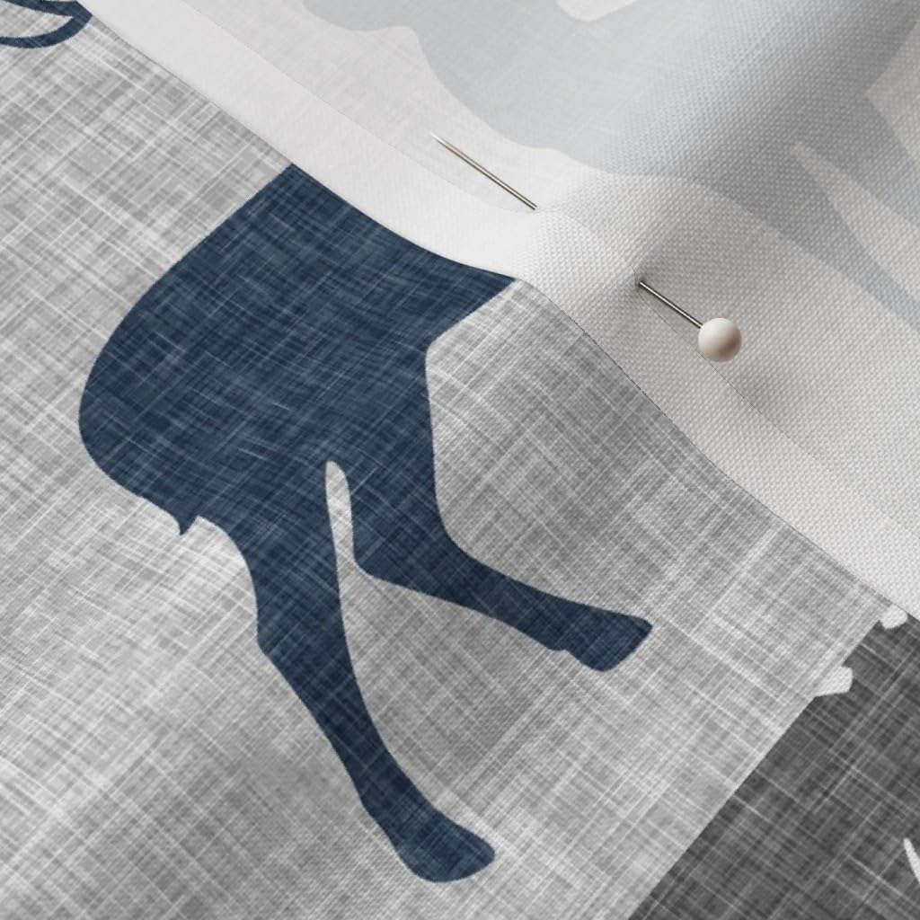 Spoonflower Fabric - Little Man Navy Blue Gray Buck Antlers Hunting Quilt Topper Wholecloth Printed on Petal Signature Cotton Fabric by The Yard - Sewing Quilting Apparel Crafts Decor