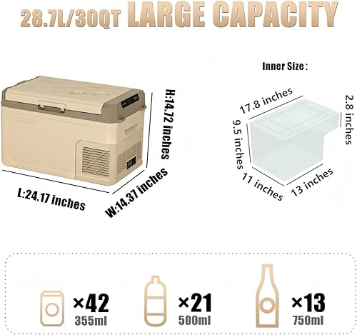 Miniatura 2 de Alpicool Refrigerador portátil GE30 de 30 cuartos de galón, congelador de coche de 12 voltios, refrigerador de enfriamiento rápido, con 1224 V CC y