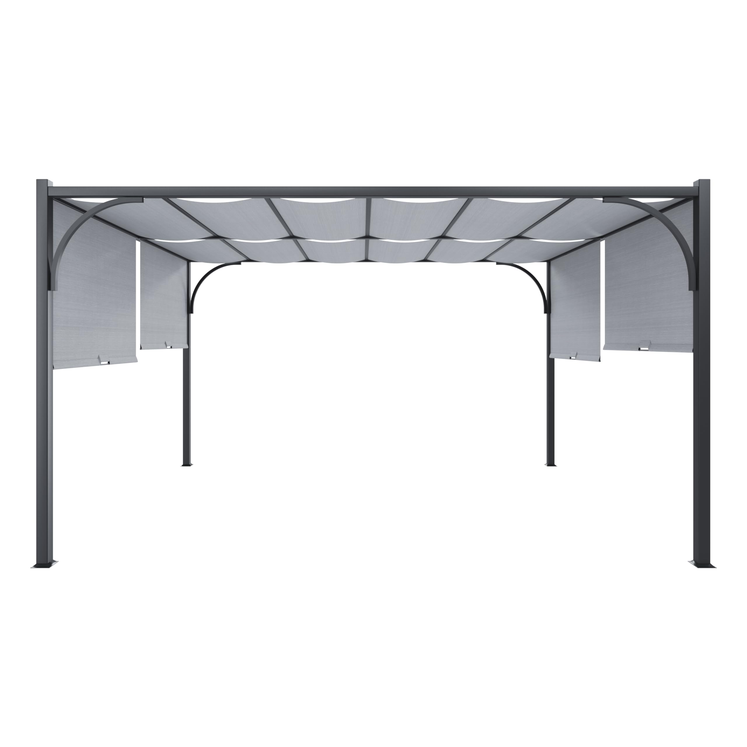 BRICOZONE Pergola Gazebo 3x4 M Struttura in Acciaio Nero con Tetto Scorrevole Telo Impermeabile Retrattile per Giardino Terrazzo Piscina Esterno Campeggio Grigio