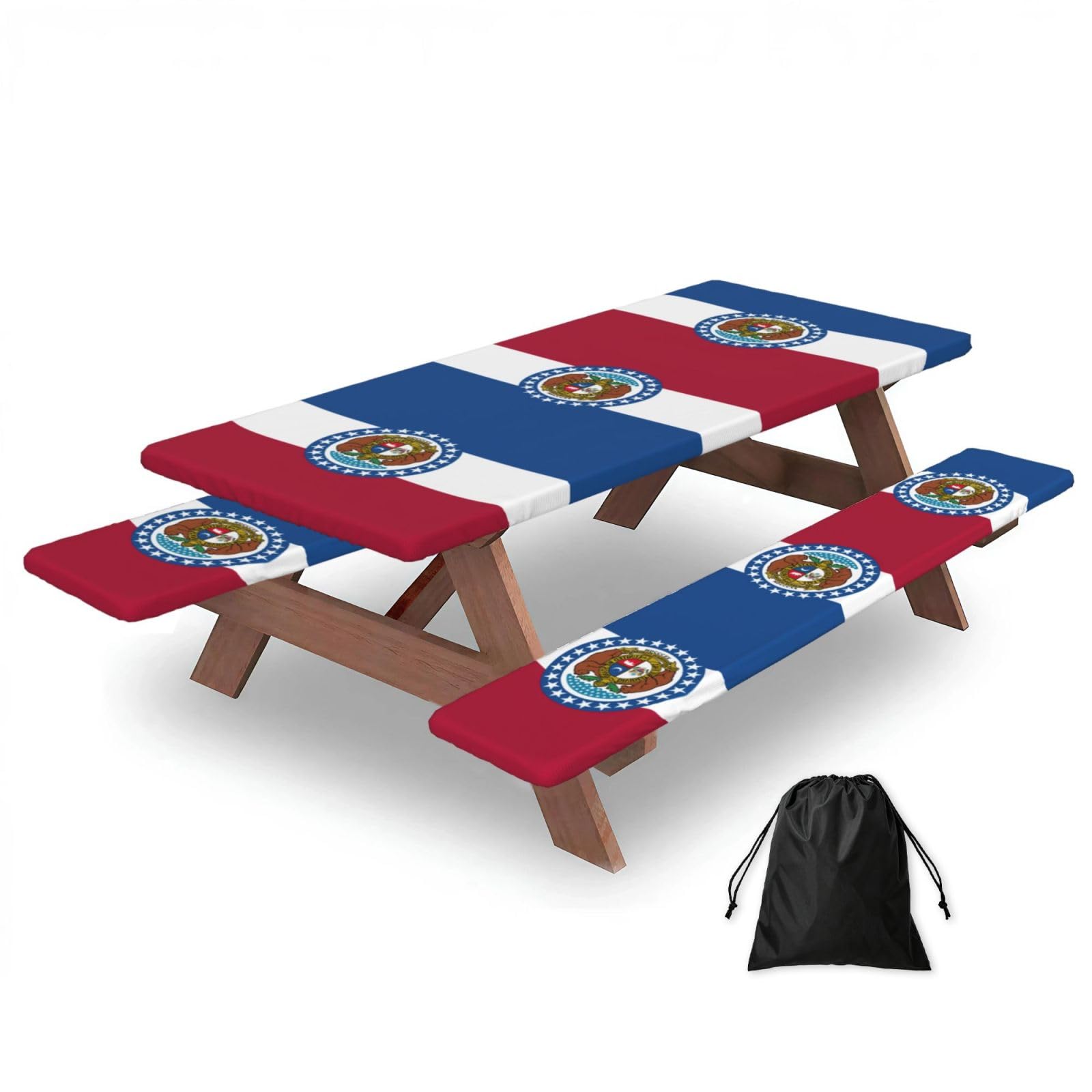 Zyjhyy Black Missouri State Flag Print 3 Pack Wipeable Picnic Bench Cover And Table Cover Lightweight Table Cloth For Camping Outdoor