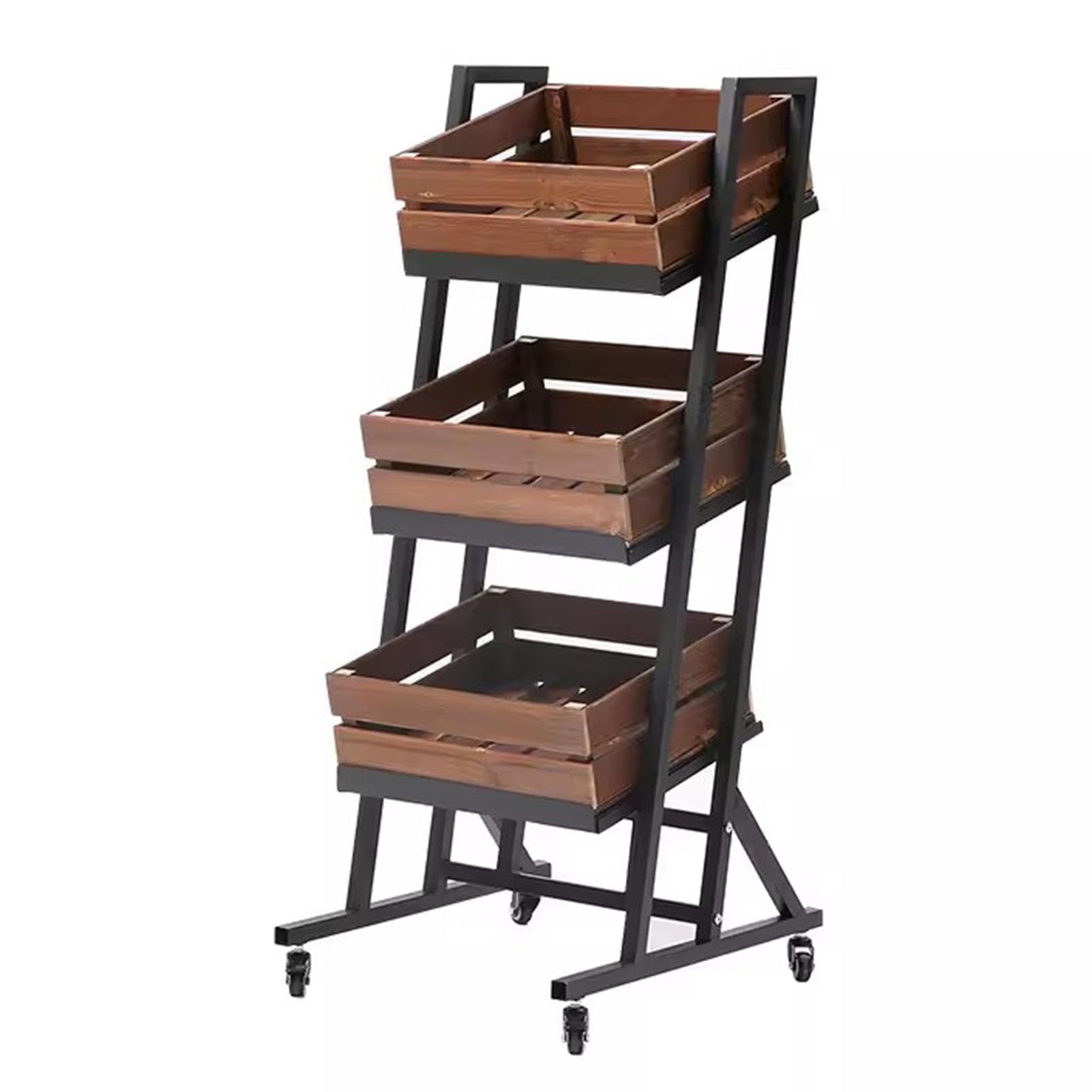Snacks Shelf Solid Wood Basket 3 Tier, Floor-Standing Supermarket Shelf Rolling Holder, Stackable Candy Cart Display for Movie Office Kitchen(Color:Brown)