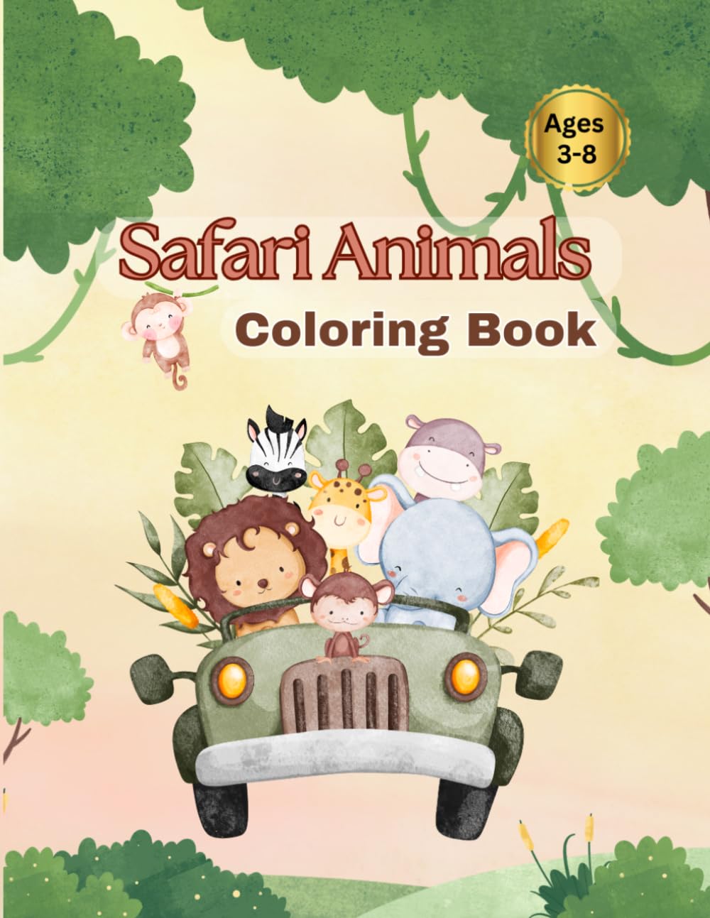 Safari Animals Coloring Book: A Fun Coloring and Activity Book for Kids Ages 3-8