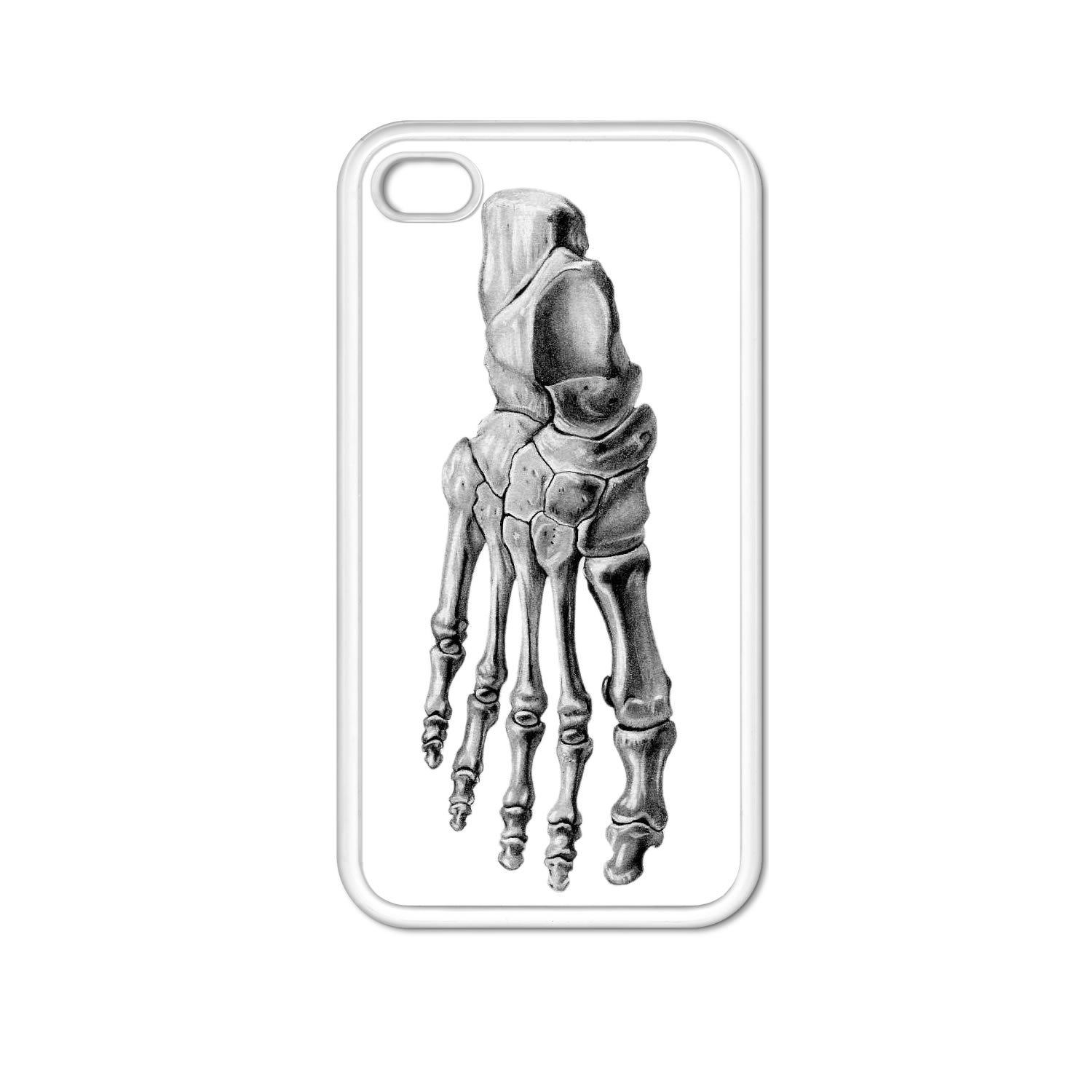 Foot Bone Apple iPhone 4 & 4S White Rubber Grip Case Original Anatomy Sketch Art