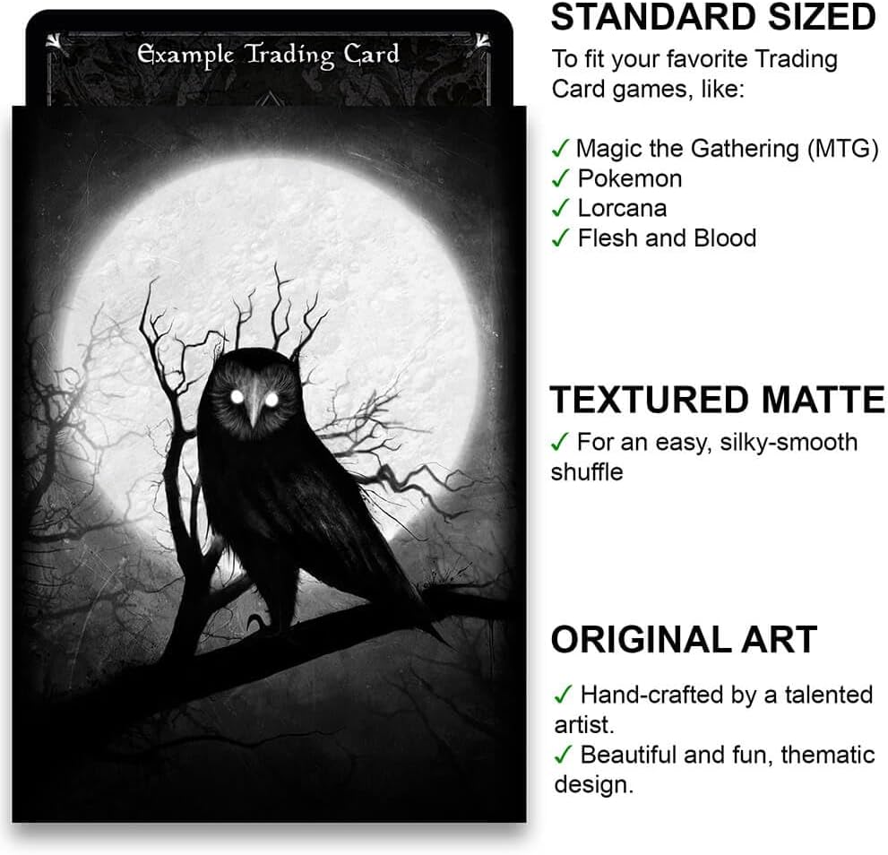 Fantasy North - Owl on The Tree - Inked Moonlight Horror Series - 100 Textured Matte TCG Card Sleeves - Fits Magic MTG Commander Pokemon and Other Card Games - Playing Card Sleeves