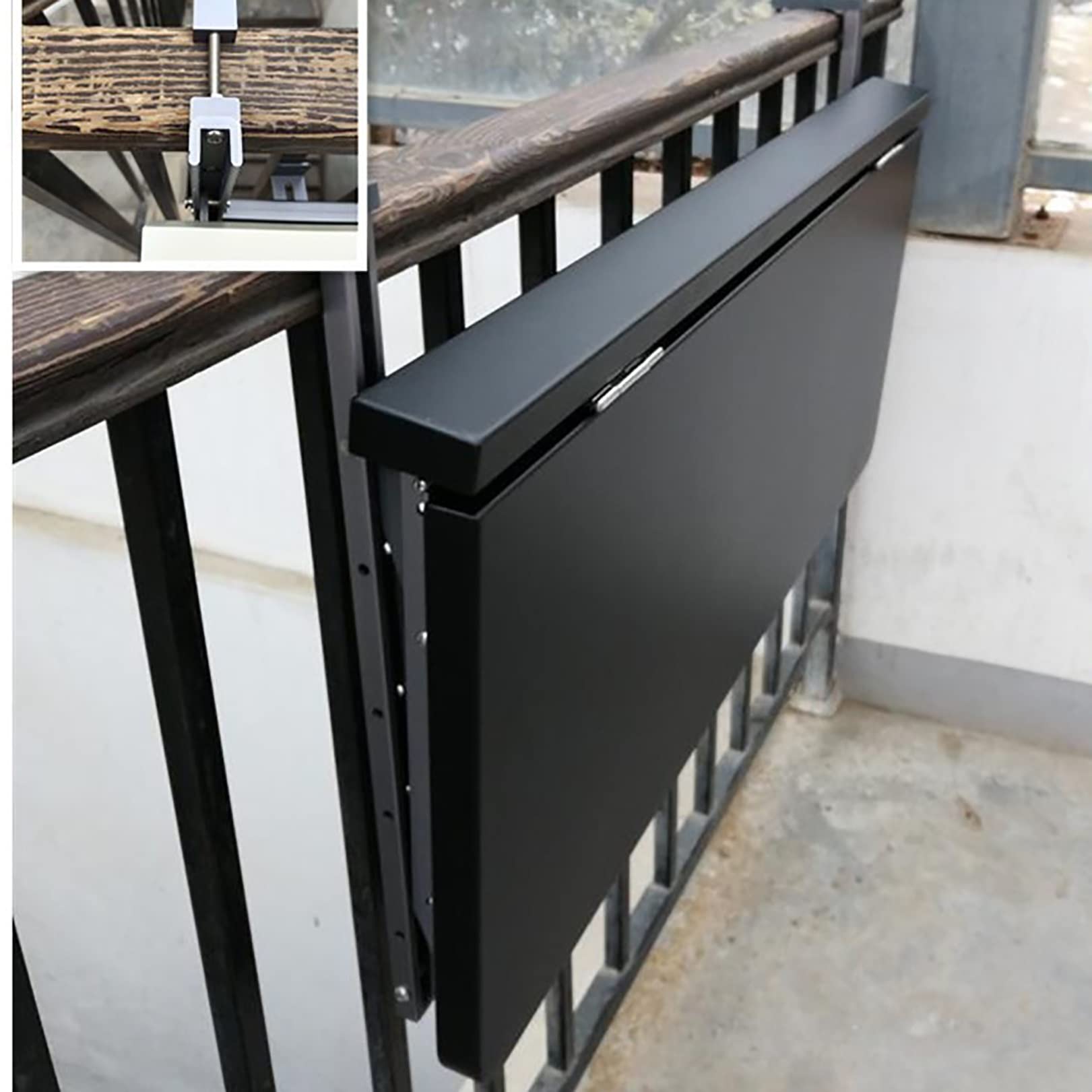 Mesa Colgante de balcón Regulable en Altura y Mesa de Bar y Comedor Exterior Plegable, Mesa Auxiliar Rectangular de Pared Estilo Madera, solución compacta Que Ahorra Espacio.
