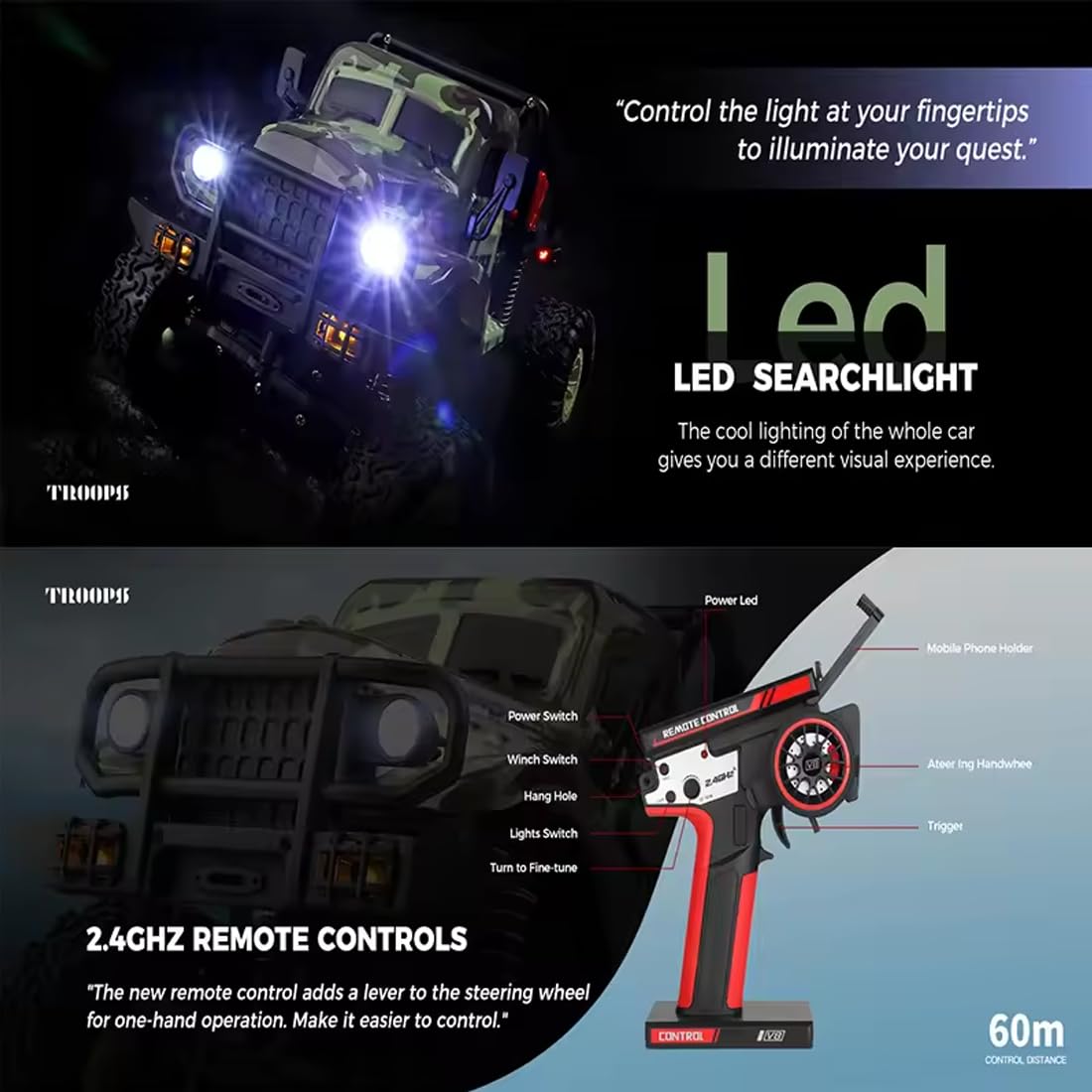 NULA Auto RC fuoristrada, 1:18, 4WD 9 km/h, fuoristrada, auto fuoristrada, 2,4 GHz, auto elettrica per arrampicata con luci a LED per adulti - RTR