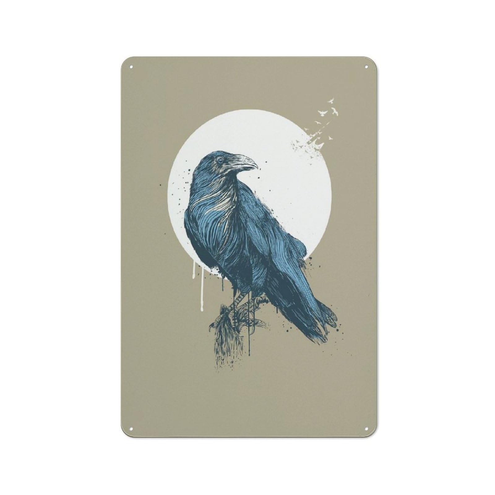 Junmoney Blue Crow Iii Old Fashioned Retro Metal Sign 30X20cm Featuring Vintage Wall Decor For Kitchen, Hallway, Bar Or Small Cafe