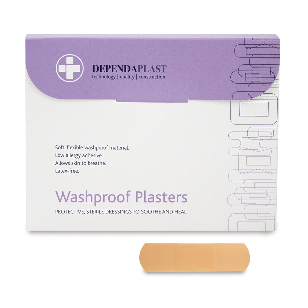 Dependaplast Washproof Plasters 6cm x 2cm - Flexible PU Plastic Film, Secure Adhesive, Breathable, Waterproof - Box of 100