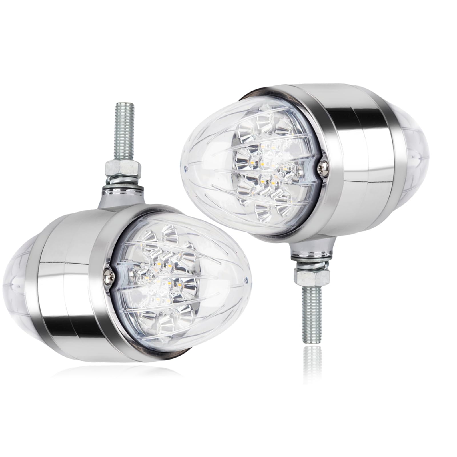 2PCS 17 LED Double Face Dual Revolution Amber Red Turn Signal and Marker to Blue Auxiliary Watermelon Lights, Clear Lens with Reflector, 3.5" LED Turn Signal Fender Lights, Chrome Pedestal Lights