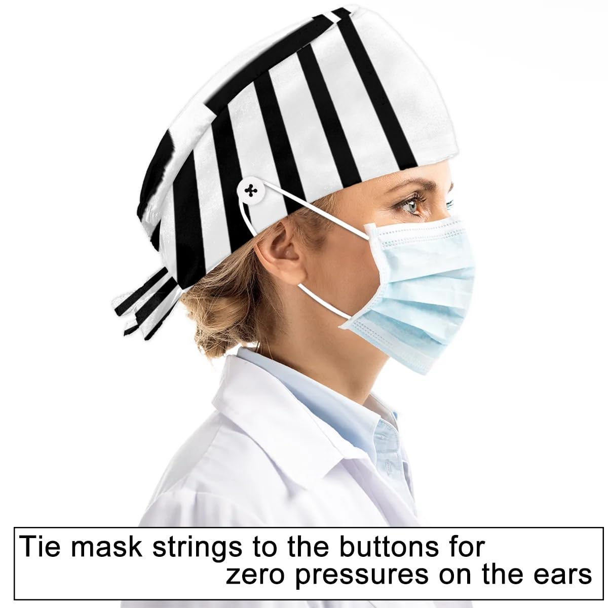 Mularoka Zebras Square Working Caps with Button Sweatband Comfortable Adjustable Bouffant Hats Work Hat for Women Men